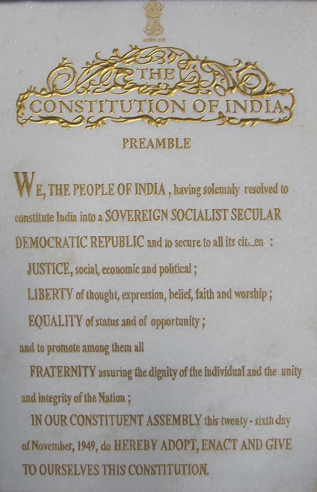 The Preamble page of the Constitution of India
